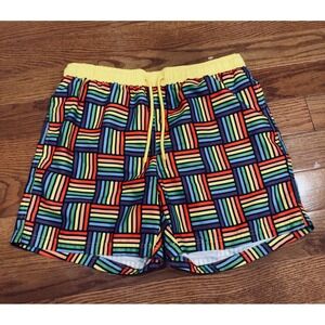 Way to Celebrate Pride Mens Rainbow Geometric Swim Trunks Medium 32-34